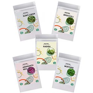 ECOVOO Organic Seed 1 Organic Microgreen Seeds Salad Mix - Non GMO Microgreen Seeds, Sunflower, Mustard, Radish, Red Amaranth, Broccoli - Seeds for Microgreens - Microgreen Organic Seeds - Microgreen Seeds for Sprouting